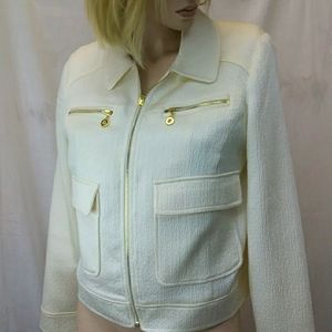 Chico's Black Label Zippered Cream Jacket Lined, Size 1.